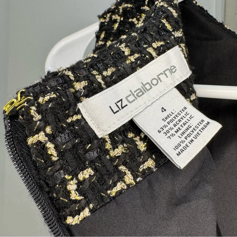 Liz Claiborne Woman's Black and Gold Tweed Sleeveless A-line Dress Size‎ 4 - Picture 5 of 7